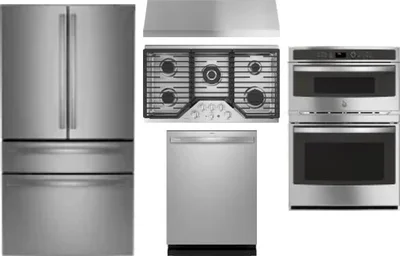 5 Piece Package Includes Refrigerator, Cooktop, Wall Oven, Hood And Dishwasher